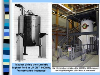 Magnet giving the currently
highest field in UK (18T, 800MHz,
1H resonance frequency)
 