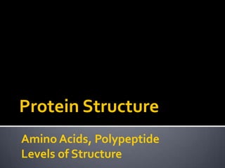 Protein Structure
Amino Acids, Polypeptide
Levels of Structure
 