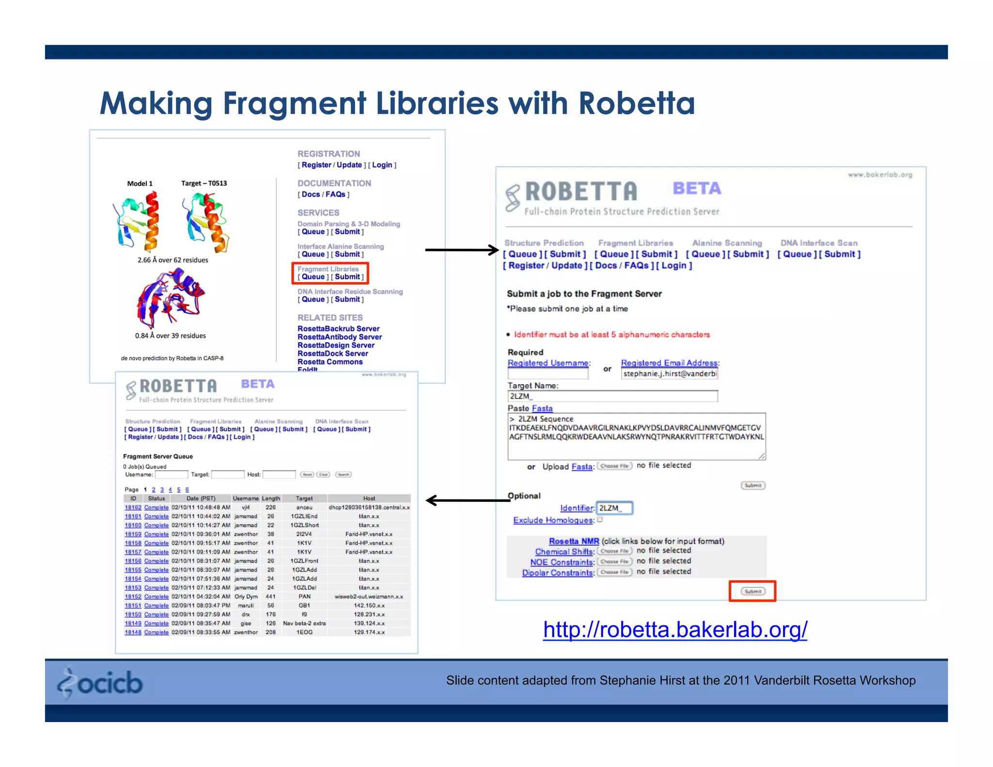 Making Fragment Libraries with Robetta
http://robetta.bakerlab.org/
Slide content adapted from Stephanie Hirst at the 2011 Vanderbilt Rosetta Workshop
 