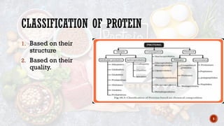 5
CLASSIFICATION OF PROTEIN
1. Based on their
structure
2. Based on their
quality.
 