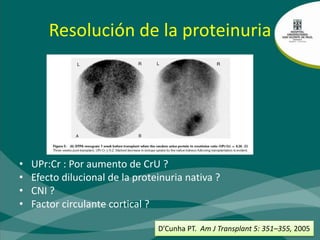 Rapid Resolution of Proteinuria of Native KidneyOrigin Following Live Donor Renal Transplantation14 receptores donante vivo (7 preemtive y 7 HD con FRR)