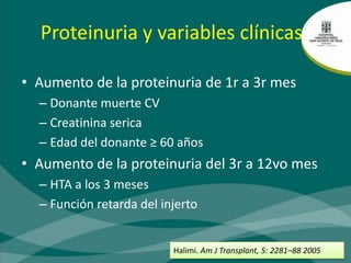 Proteinuria de bajo grado (≥ 0.2 gr) posterior a rechazo - Sobrevida  injertoMedia: ΔUPC 200 mg/gGrupos:≥ΔUPC 200 mg/g≤ΔUPC 200 mg/gRecuperación de la Crs a 95% de la basalDjamali. NDT, 25: 1300 – 06 2010