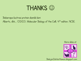THANKS 
Beberapa ilustrasi protein diambil dari
Alberts, dkk., (2002). Molecular Biology of the Celll, 4th edition. NCBI.




                                                              More slides at




                                            BelajarDokterHewan.blogspot.com
 