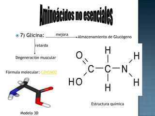 Aminoácidos no esencialesreducir8) Prolina: Pérdida del colágenomejorarTextura de la pielayudandoProducción de colágenoFórmula molecular: C5H9NO2Modelo    3DGrupo carboxilo