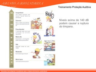 Soluções tecnológicas inovadoras para o desenvolvimento sustentável
ABENGOA BIOENERGIA
BRASIL Treinamento Proteção Auditiva
Níveis acima de 140 dB
podem causar a ruptura
do tímpano.
 