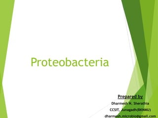Proteobacteria
Prepared by
Dharmesh N. Sherathia
CCSIT, Junagadh(BKNMU)
dharmesh.microbio@gmail.com
 