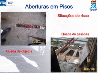 Aberturas em Pisos
Situações de risco
Queda de objetos
Queda de pessoas
 
