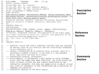 SWISSPROT format  Description Section Reference Section Comments Section 