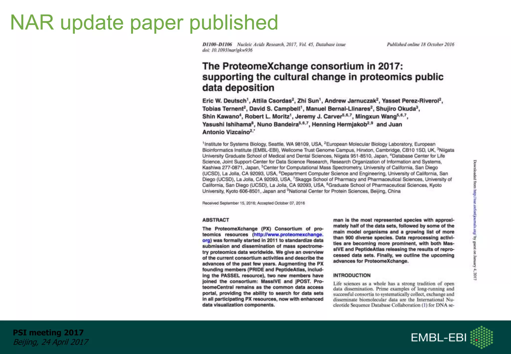 PSI meeting 2017
Beijing, 24 April 2017
NAR update paper published
 