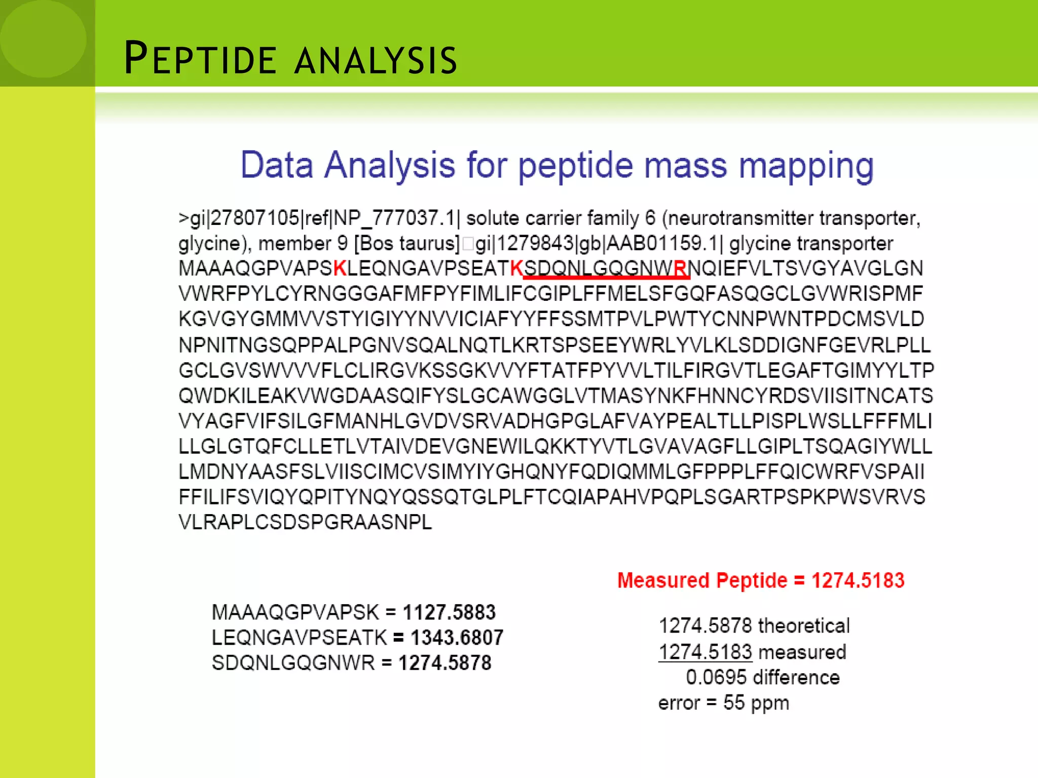 Mass spectrum mappingTop spectrum depicts a theoretical mass spectrum, as might be generated by a sequence search algorithm, matching an actual peptide MS/MS spectrum (bottom).
