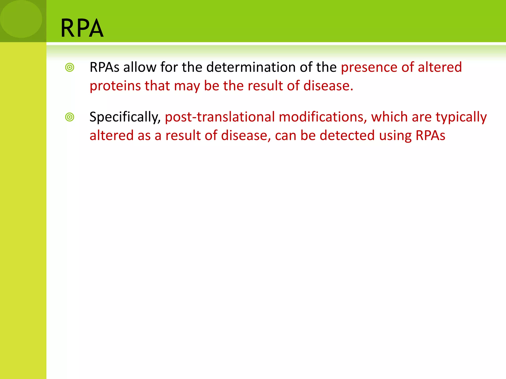 Functional protein microarraysFunctional protein microarrays differ from analytical arrays in that functional protein arrays are composed of arrays containing full-length functional proteins or protein domains.These protein chips are used to study the biochemical activities of an entire proteome in a single experiment. They are used to study numerous protein interactions, such as protein-protein, protein-DNA, protein-RNA, protein-phospholipid, and protein-small molecule interactions