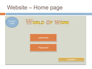 Location
Website – Home page
username
Password
Location
Compan
y logo
 