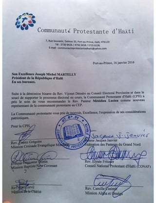 Haiti Elections: La Communaute Protestante Remplace son Membre au CEP