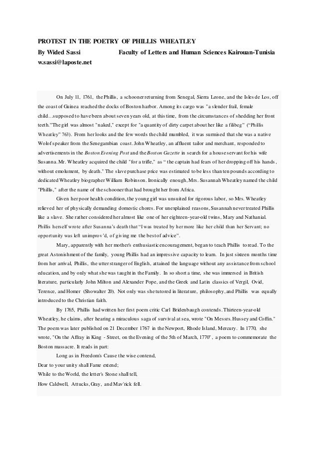 Philis Wheatleys Poem In The Poetry Of Philis Wheatleys Poem In The Poetry Of