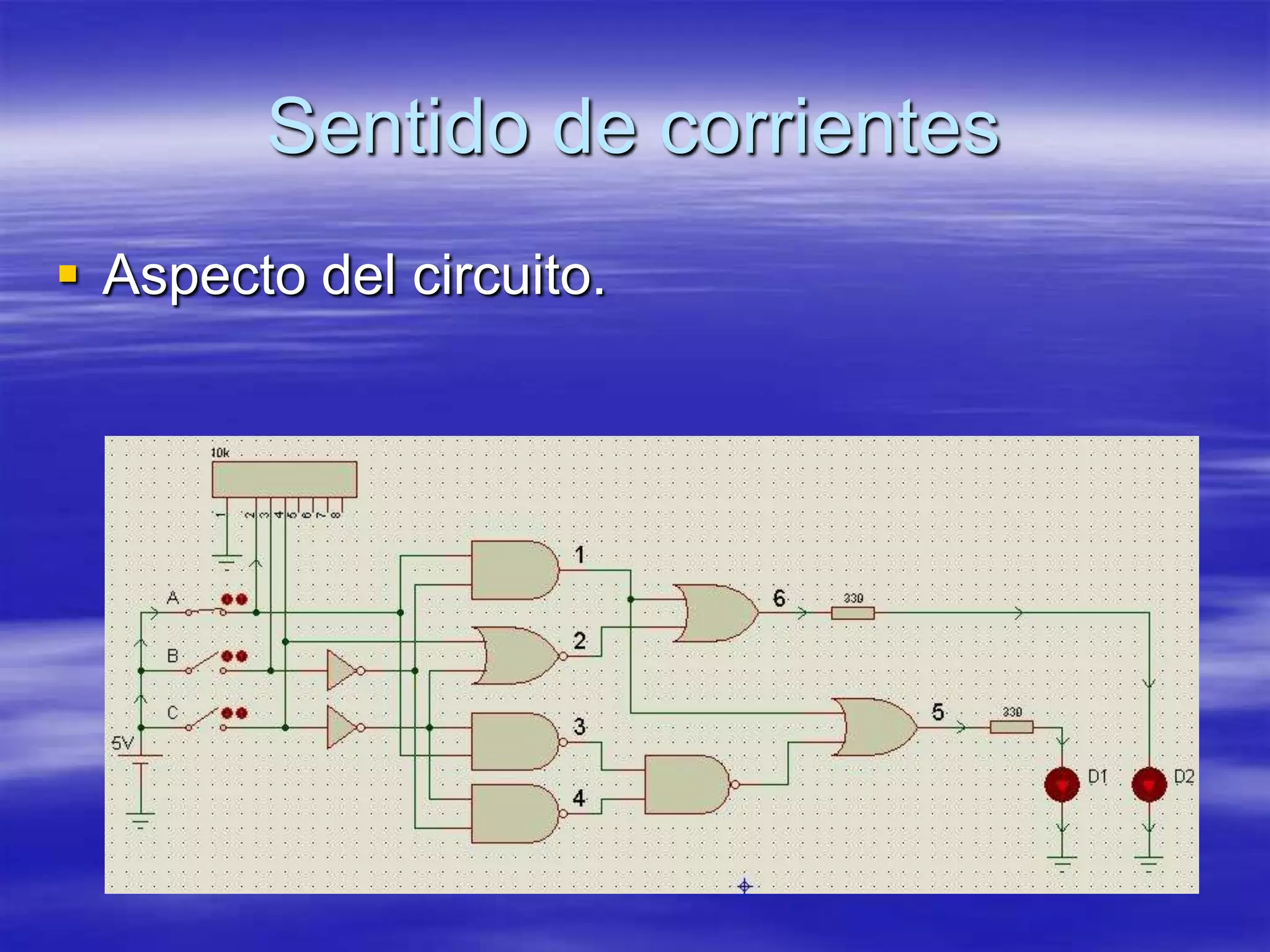 Sentido de corrientes
 Aspecto del circuito.
 