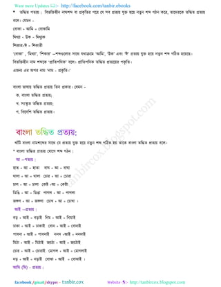 Want more Updates  http://facebook.com/tanbir.ebooks
facebook /gmail/skype: - http://tanbircox.blogspot.com
* েরদ্ধে ঩েে৞ : রফবরক্ত঴ীন নাভ঱ে ফা প্রওৃ রেয ঩রয তম ঳ফ প্রেে৞ মুক্ত ঴র৞ নেুন ঱ে কিন ওরয, োরেযরও েরদ্ধে প্রেে৞
ফরর। তমভন -
তফাওা + আরভ = তফাওারভ
রভথো + উও = রভথুেও
র঱ওায+ঈ = র঱ওাযী
‘তফাওা’ , ‘রভথো’, ‘র঱ওায’ --঱েগুররায ঳ারথ মথাক্ররভ ‘আরভ’, ‘উও’ এফাং ‘ঈ’ প্রেে৞ মুক্ত ঴র৞ নেু ন ঱ে করিে ঴র৞রঙ।
রফবরক্ত঴ীন নাভ ঱েরও ‘প্রারে঩রেও’ ফরর। প্রারে঩রেও েরদ্ধে প্রেের৞য ঩ওৃ রে।
এচনে এয অ঩য নাভ ‘নাভ - প্রওৃ রে।’
ফাাংরা বালা৞ েরদ্ধে প্রেে৞ রেন প্রওায। তমভন -
ও. ফাাংরা েরদ্ধে প্রেে৞;
ঔ. ঳াংস্কৃ ে েরদ্ধে প্রেে৞;
ক. রফরের঱ েরদ্ধে প্রেে৞।
ঔারি ফাাংরা নাভ঱রেয ঳ারথ তম প্রেে৞ মুক্ত ঴র৞ নেু ন ঱ে করিে ঴৞ োরও ফাাংরা েরদ্ধে প্রেে৞ ফরর।
* ফাাংরা েরদ্ধে প্রেে৞ তমারক ঱ে কিন :
঴াে + আ = ঴াো ফাখ + আ = ফাখা
থারা + আ = থারা তঘায + আ = তঘাযা
ঘার + আ = ঘারা তওষ্ট +আ = তওষ্টা
রডরগ + আ = রডগা ঩াকর + আ = ঩াকরা
চঙ্গর + আ = চঙ্গরা তঘাঔ + আ = তঘাঔা ।
ফড় + আই = ফড়াই রনভ + আই = রনভাই
োওা + আই = োওাই তফান + আই = তফানাই
঩াফনা + আই = ঩াফনাই ননে +আই = ননোই
রভিা + আই = রভিাই চোিা + আই = চোিাই
তঘায + আই = তঘাযাই তভাকর + আই = তভাকরাই
নড় + আই = নড়াই তফাছা + আই = তফাছাই ।
 