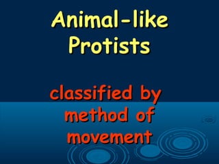 Animal-likeAnimal-like
ProtistsProtists
classified byclassified by
method ofmethod of
movementmovement
 