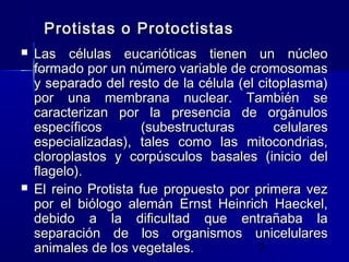 Protistas o Protoctistas




Las células eucarióticas tienen un núcleo
formado por un número variable de cromosomas
y se...
