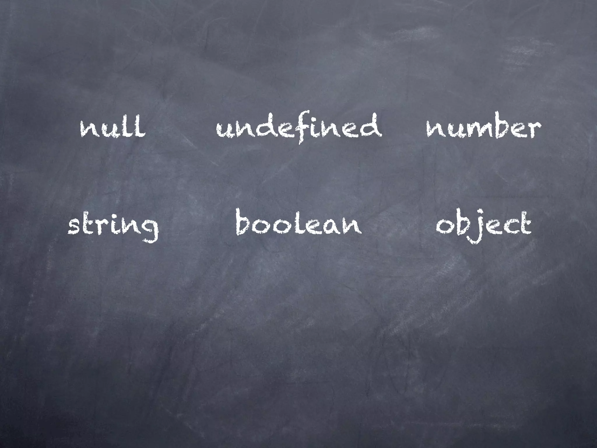 null     undeﬁned   number


string   boolean    object
 