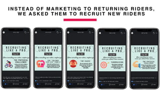 I N S T E A D O F M A R K E T I N G TO R E T U R N I N G R I D E R S ,
W E A S K E D T H E M TO R E C R U I T N E W R I D E R S
 