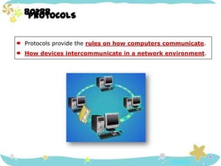 80288PROTOCOLS Protocols provide the rules on how computers communicate.How devices intercommunicate in a network environment. 