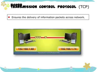80288TRANSMISSION  CONTROL  PROTOCOL  (TCP)      Ensures the delivery of information packets across network. 
