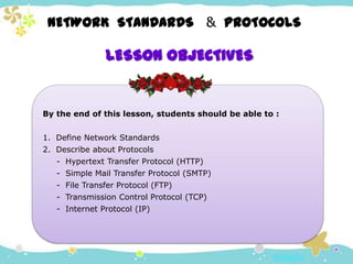 NETWORK  STANDARDS   & PROTOCOLSLESSON OBJECTIVES