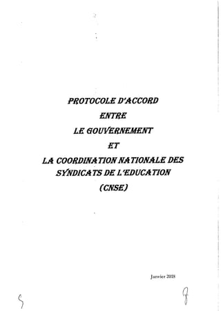 Protocole d'accord du 27 janvier 2018 entre le Gouvernement et les syndicats de l'éducationcnse