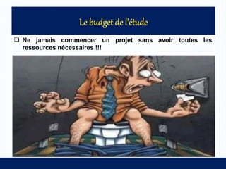  Ne jamais commencer un projet sans avoir toutes les
ressources nécessaires !!!
 