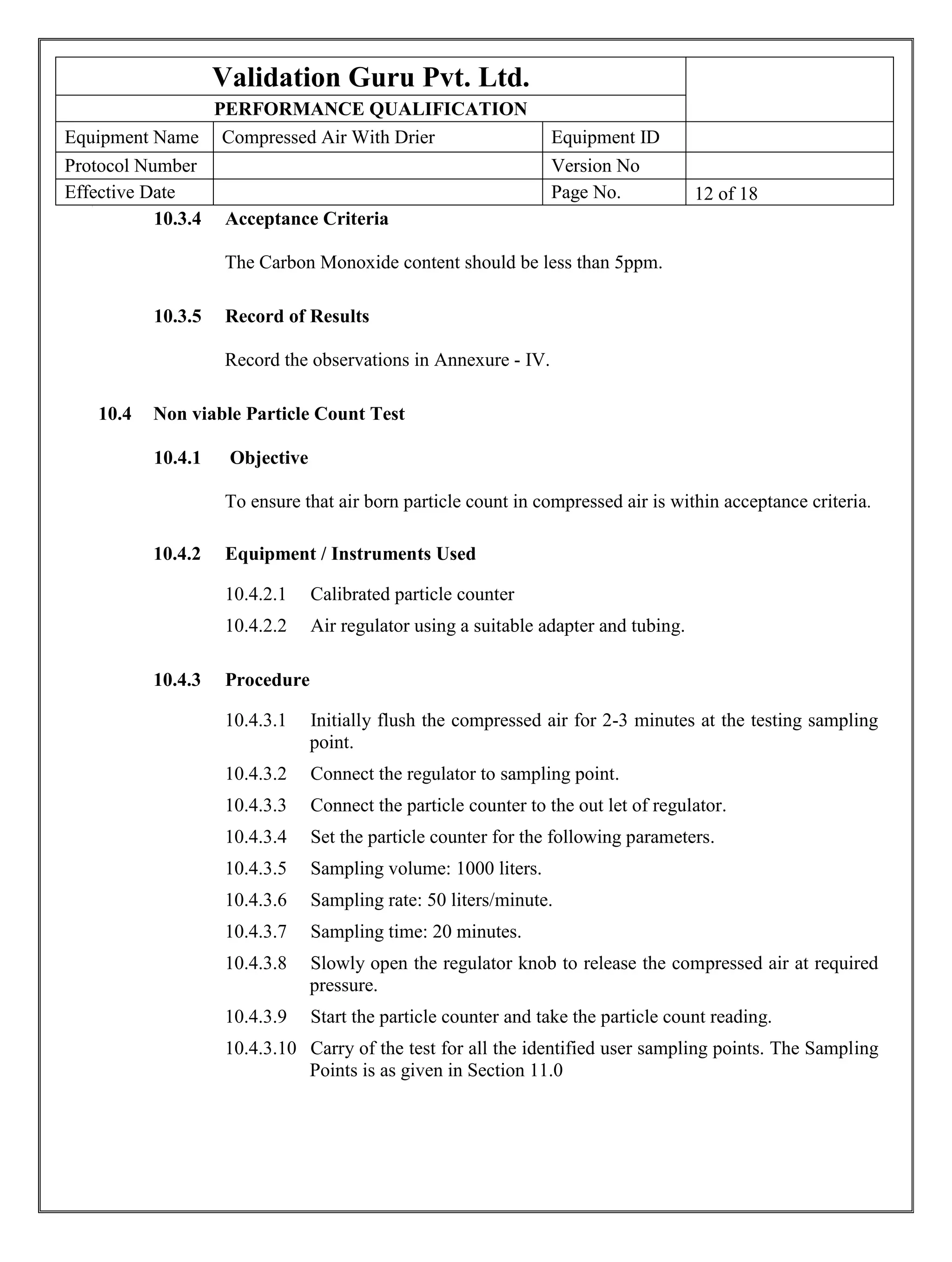 Protocol for compressed air validation PDF