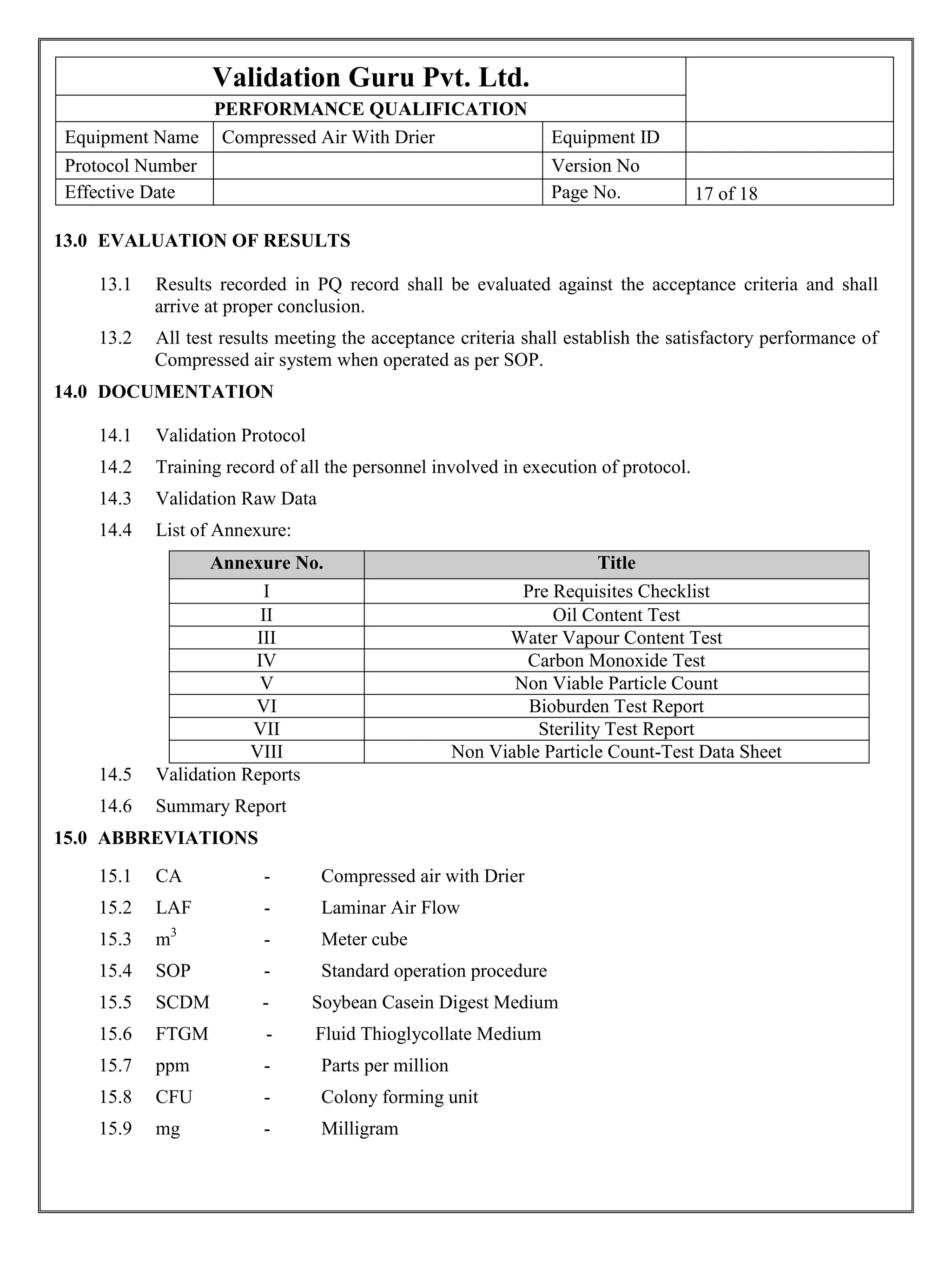 Protocol for compressed air validation PDF