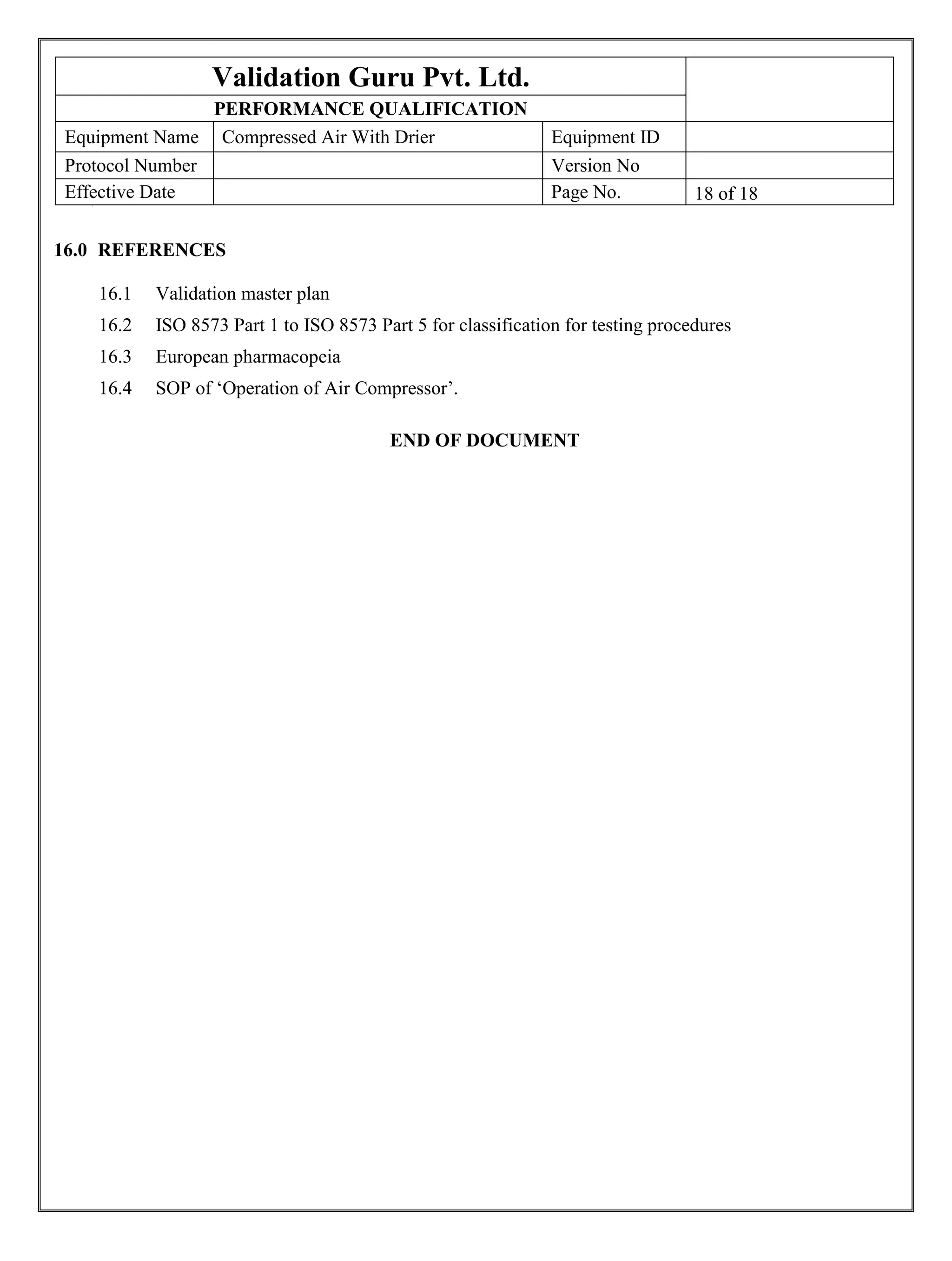 Protocol for compressed air validation PDF