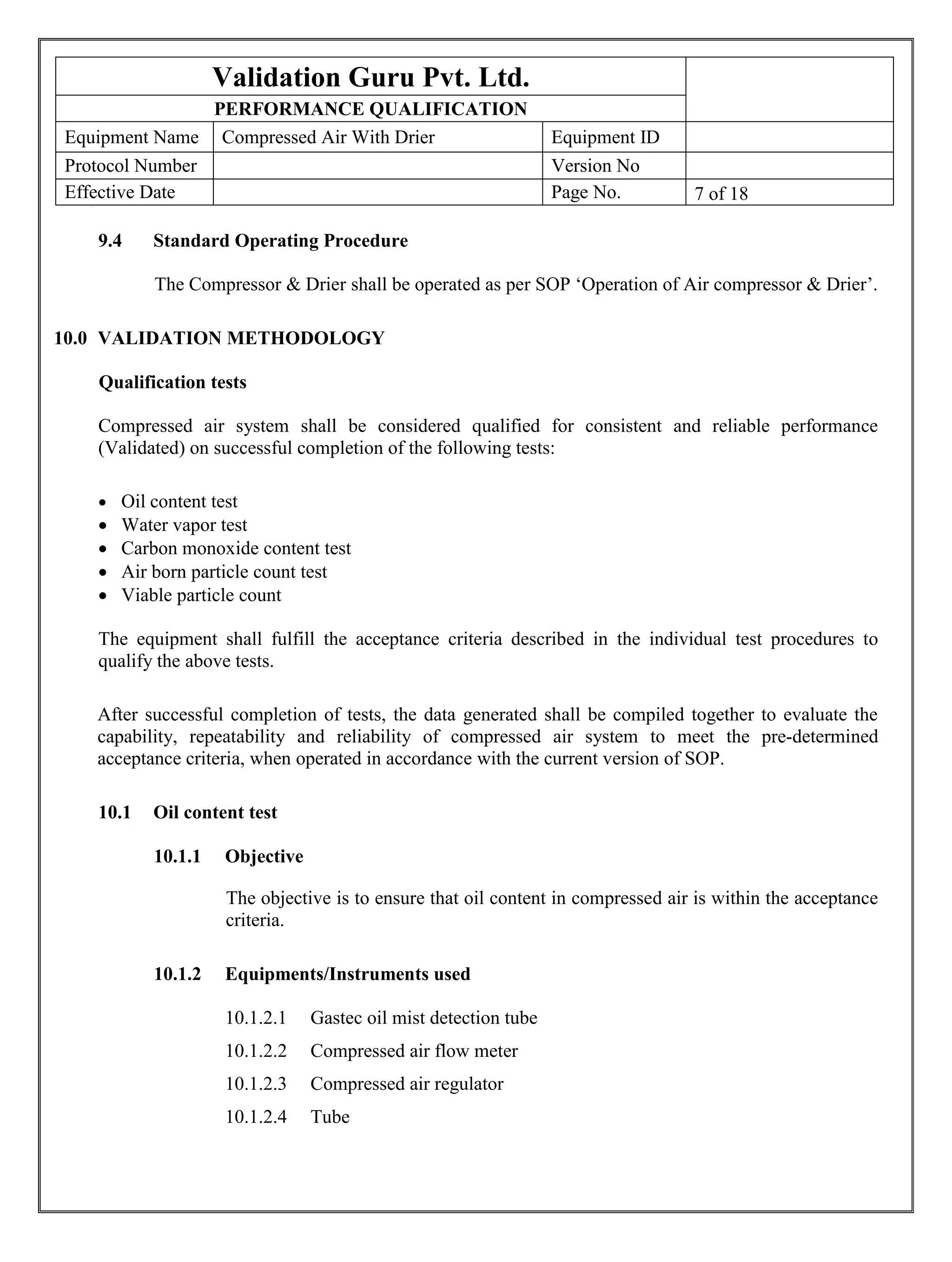 Protocol for compressed air validation PDF