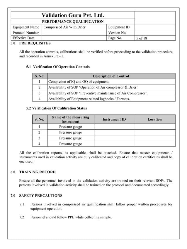 Protocol for compressed air validation