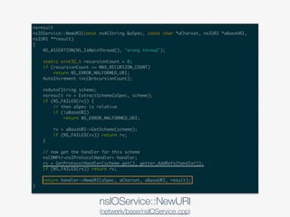 nsresult
nsIOService::NewURI(const nsACString &aSpec, const char *aCharset, nsIURI *aBaseURI,
nsIURI **result)
{
NS_ASSERT...