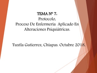 TEMA Nº 7:
Protocolo,
Proceso De Enfermería Aplicado En
Alteraciones Psiquiátricas.
Tuxtla Gutierrez, Chiapas. Octubre 2018,
Tema:
JUICIO DE NULIDAD ADMINISTRATIVO
VILLAFLORES CHIAPAS; 29 DE SEPTIEMBRE DE 2018
 