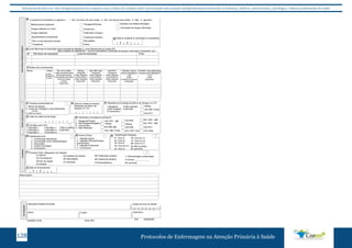 Este protocolo deve ser visto obrigatoriamente em conjunto com as linhas de cuidado onde é preconizado uma atenção multiprofissional envolvendo os dentistas, médicos, nutricionistas, psicólogos, e demais profissionais de saúde 
Antecedentes Epidemiológicos 
Investigador Dados Laboratoriais 
1 - Sim, há menos de seis meses 2 - Sim, há mais de seis meses 3 - Não 9 - Ignorado 
O paciente foi submetido ou exposto a 
Medicamentos Injetáveis Tatuagem/Piercing 
Acidente com Material Biológico 
Drogas inaláveis ou Crack Transfusão de sangue /derivados 
Acupuntura 
Tratamento Cirúrgico 
Drogas injetáveis 
Água/Alimento contaminado Tratamento Dentário 39 Data do acidente ou transfusão ou transplante 
Três ou mais parceiros sexuais Hemodiálise 
38 
Outras 
Transplante 
40 Local/ Município da Exposição (para suspeita de Hepatite A - local referenciado no campo 35) 
| | | | | | | 
(para suspeita de Hepatite B/C - local de hemodiálise, transfusão de sangue e derivados, transplante, etc.) 
UF Município de exposição Local de exposição Fone 
41 Dados dos comunicantes 
Nome Idade Tipo de contato 
1-Não sexual/domiciliar 
2-Sexual/domiciliar 
3-Sexual/não domiciliar 
4-Uso de drogas 
5-Outro 
9-Ignorado 
HBsAg 
1-Reagente 
2-Não reagente 
3-Inconclusivo 
4-Não realizado 
9-Ignorado 
Anti-HBc total 
1-Reagente 
2-Não reagente 
3-Inconclusivo 
4-Não realizado 
9-Ignorado 
Anti-HCV 
1-Reagente 
2-Não reagente 
3-Inconclusivo 
4-Não realizado 
9-Ignorado 
Indicado vacina 
contra Hepatite B 
1-Sim 
2-Não 
3-Indivíduo já imune 
9-Ignorado 
Indicado Imunoglobulina 
humana anti hepatite B 
1-Sim 
2-Não 
9-Ignorado 
D-Dias 
M-Meses 
A-Anos 
42 44 Resultado da Sorologia do Banco de Sangue ou CTA 
Paciente encaminhado de 
1- Banco de sangue 
2- Centro de Testagem e aconselhamento 
(CTA) 
3- Não se aplica 
Data da Coleta da Sorologia 
45 
Conclusão 
47 Genótipo para HCV 
1-Genótipo 1 4-Genótipo 4 
2-Genótipo 2 5-Genótipo 5 
3-Genótipo 3 6-Genótipo 6 
48 Classificação final 
7-Não se aplica 
9-Ignorado 
1 - Confirmação laboratorial 
2 - Confirmação clínico-epidemiológica 
3 - Descartado 
4 - Cicatriz Sorológica 
8 - Inconclusivo 
51 Provável Fonte / Mecanismo de Infecção 
01-Sexual 
04-Vertical 
52 Data do Encerramento 
| | | | | | | 
Observações: 
02-Transfusional 
03-Uso de drogas 
Município/Unidade de Saúde 
1-Reagente 
2-Não reagente 
3-Inconclusivo 
, 
HBsAg 
Anti HBc (Total) 
Anti-HCV 
Anti -HDV - IgM 
Anti -HEV - IgM 
4-Não realizado 
9-Ignorado 
06- Virus B e C 
07- Virus A e B 
09- Não se aplica 
05- Virus E 
Data da Coleta da Amostra 
Realizada em Banco de 
Sangue ou CTA 
| | | | | 
43 
11-Alimento/água contaminada 
09-Tratamento dentário 
Nome Função Assinatura 
Hepatites Virais 
Resultados Sorológicos/Virológicos 
Anti-HBs 
Anti-HAV - IgM 
HBsAg 
Anti-HBc IgM Anti-HCV 
Anti -HBc (Total) 
46 
1 - Reagente/Positivo 
2 - Não Reagente/Negativo 
3 - Inconclusivo 
4 - Não Realizado 
HBeAg 
Anti-HBe 
Anti -HDV Total HCV-RNA 
| | | | | 
49 Forma Clínica 
1 - Hepatite Aguda 
2 - Hepatite Crônica/Portador 
assintomático 
3 - Hepatite Fulminante 
50 Classificação Etiológica 
01- Vírus A 
02- Vírus B 
03- Vírus C 
04- Vírus B e D 
08- Virus A e C 
99- Ignorado 
4 - Inconclusivo 
05-Acidente de trabalho 
06-Hemodiálise 
08-Tratamento cirúrgico 
10-Pessoa/pessoa 
12-Outros _____________ 
99- Ignorado 
07-Domiciliar 
Código da Unid. de Saúde 
| | | | | | 
SVS 29/09/2006 
Sinan NET 
Protocolos de Enfermagem n 128 a Atenção Primária à Saúde 
 