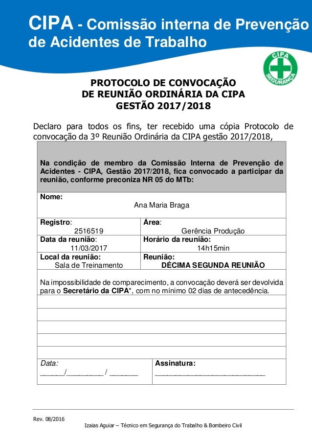 Protocolo de Convocação Reunião - Nr 05