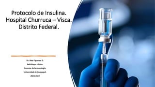 Protocolo de Insulina.
Hospital Churruca – Visca.
Distrito Federal.
Dr. Alex Figueroa G.
Nefrólogo- clínico.
Docente de farmacología.
Universidad de Guayaquil.
2023-2024
 
