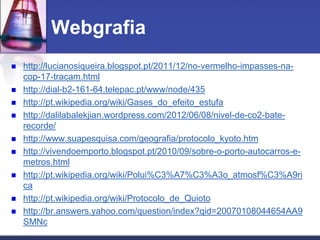 Webgrafia










http://lucianosiqueira.blogspot.pt/2011/12/no-vermelho-impasses-nacop-17-tracam.html
http://dial-b2-161-64.telepac.pt/www/node/435
http://pt.wikipedia.org/wiki/Gases_do_efeito_estufa
http://dalilabalekjian.wordpress.com/2012/06/08/nivel-de-co2-baterecorde/
http://www.suapesquisa.com/geografia/protocolo_kyoto.htm
http://vivendoemporto.blogspot.pt/2010/09/sobre-o-porto-autocarros-emetros.html
http://pt.wikipedia.org/wiki/Polui%C3%A7%C3%A3o_atmosf%C3%A9ri
ca
http://pt.wikipedia.org/wiki/Protocolo_de_Quioto
http://br.answers.yahoo.com/question/index?qid=20070108044654AA9
SMNc

 