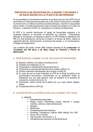 Humv Checklist Protocolo de recepcion rn planta maternidad humv | PDF