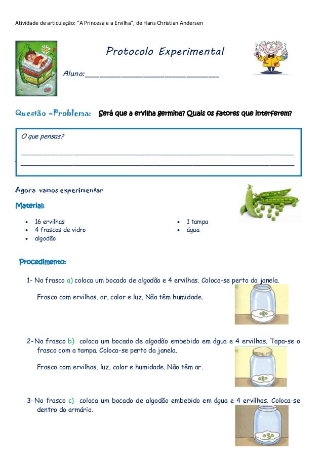 Atividade de articulação: “A Princesa e a Ervilha”, de Hans Christian Andersen                                     Protoco...