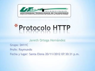*
               Janeth Ortega Hernández
Grupo: DN11C
Profe: Raymundo
Fecha y lugar: Santa Elena 20/11/2012 07:30:31 p.m.
 