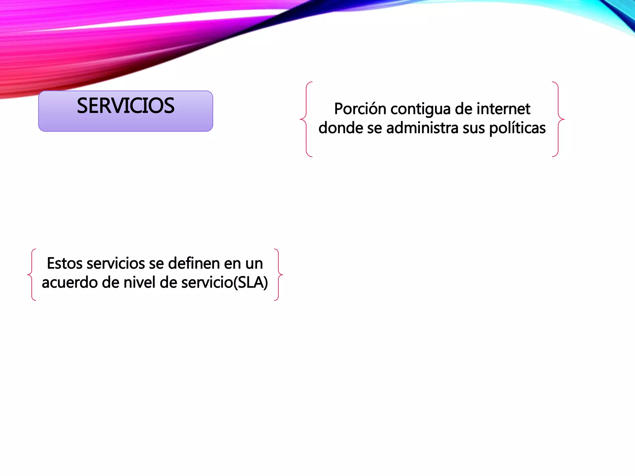 SERVICIOS Porción contigua de internet
donde se administra sus políticas
Estos servicios se definen en un
acuerdo de nivel de servicio(SLA)
 