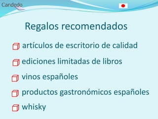 Regalos recomendados
artículos de escritorio de calidad
ediciones limitadas de libros
vinos españoles
productos gastronómicos españoles
whisky
 