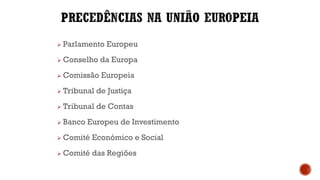  Parlamento Europeu
 Conselho da Europa
 Comissão Europeia
 Tribunal de Justiça
 Tribunal de Contas
 Banco Europeu de Investimento
 Comité Económico e Social
 Comité das Regiões
 