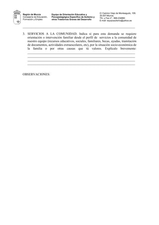C/ Camino Viejo de Monteagudo, 109.
Región de Murcia           Equipo de Orientación Educativa y
                         ...