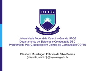 Universidade Federal de Campina Grande UFCG
       Departamento de Sistemas e Computação DSC
Programa de Pós-Graduação em Ciência da Computação COPIN


        Elizabete Munzlinger, Fabricio da Silva Soares
             {elizabete, narcizo} @copin.ufcg.edu.br
 