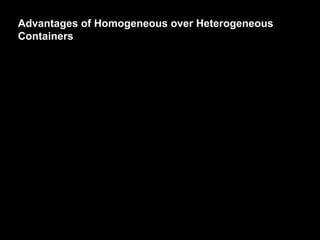 Advantages of Homogeneous over Heterogeneous
Containers
 