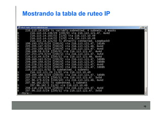 10
Mostrando la tabla de ruteo IP
 